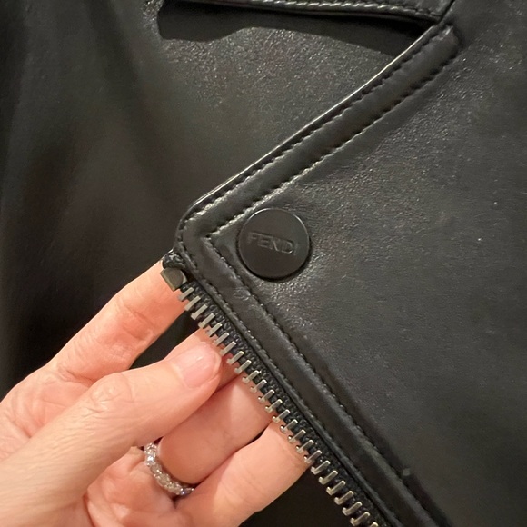 Fendi Black Leather Jacket with Brown Logo Accents (fits like a Medium/Large) - Picture 5 of 6